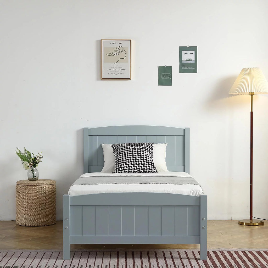 Gray Solid Pine Wood Full Bed Frame with Headboard X621