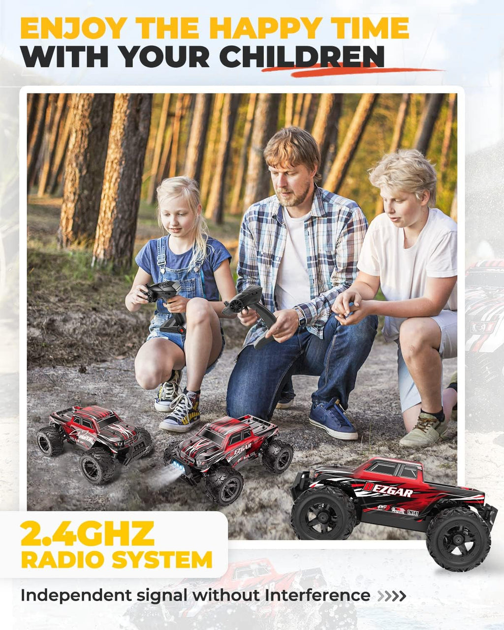 1:14 Scale Remote Control Car, 4WD Electric Toy Off Road RC Monster Truck with Two Rechargeable Batteries E488