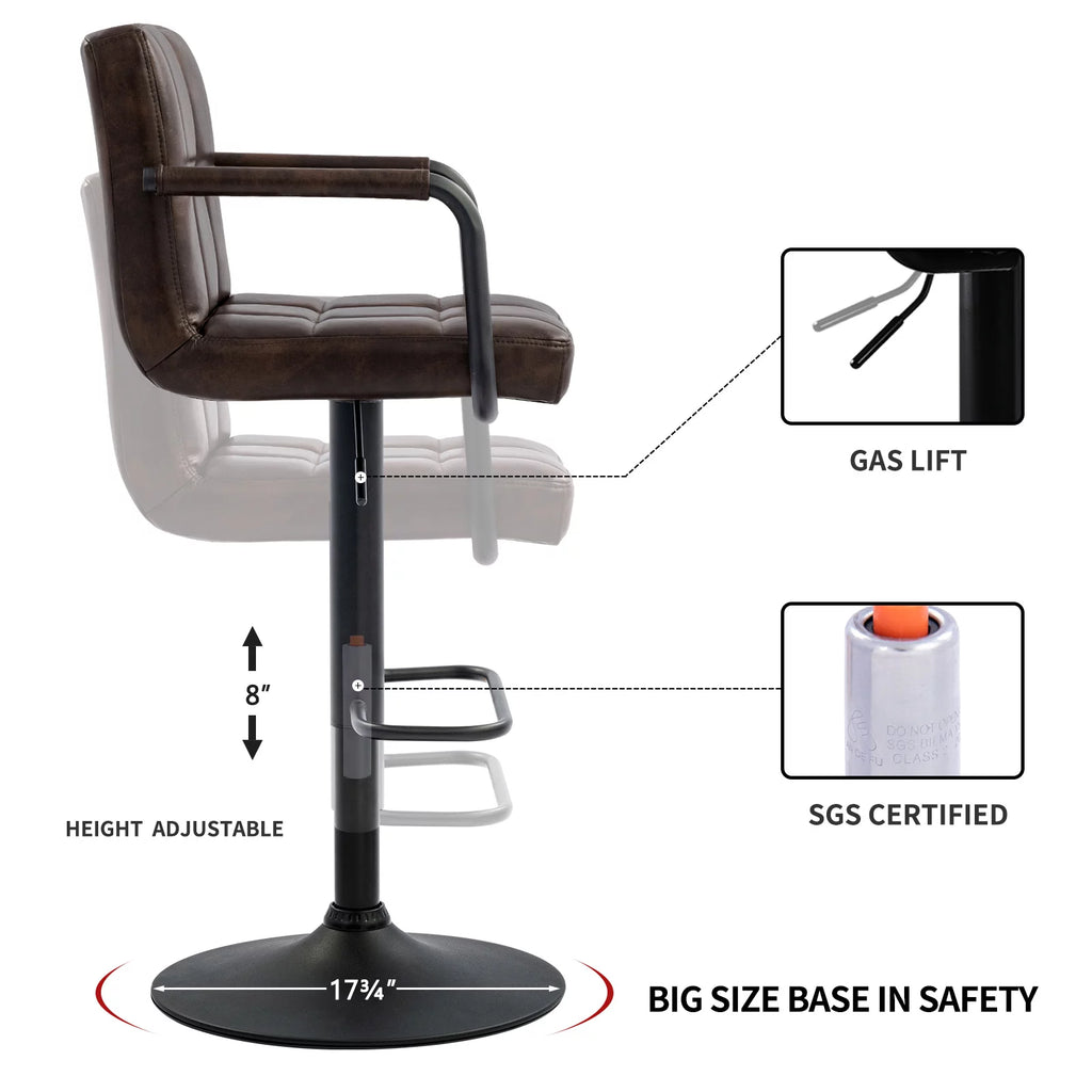 Faux Leather Swivel Bar Stools Set of 2 Adjustable Height R5752