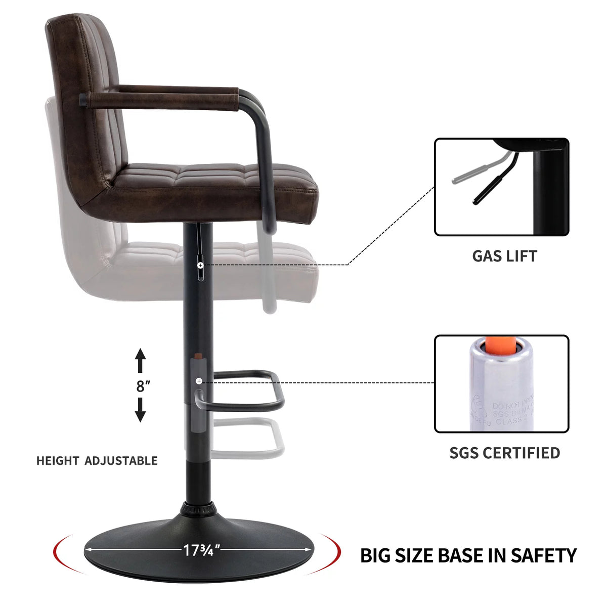 Faux Leather Swivel Bar Stools Set of 2 Adjustable Height R5752