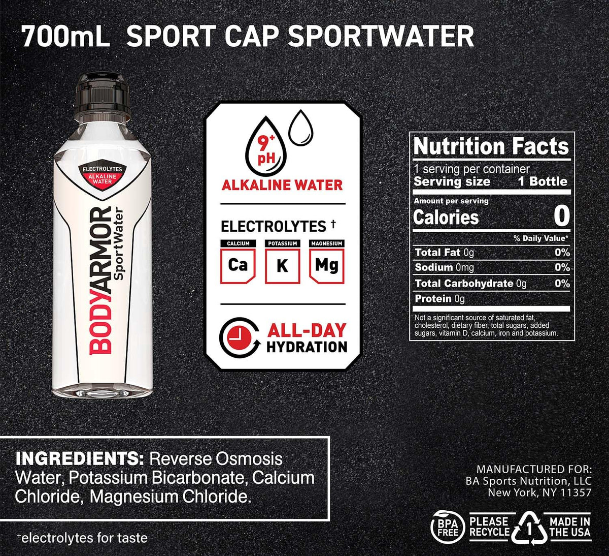Alkaline Water Ph 9+ with Electrolytes, 700Ml Sport Cap, Pack of 24 W758616