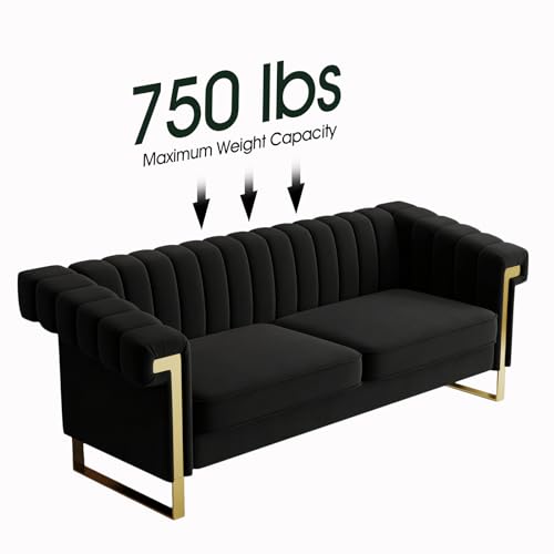 83" Velvet 3 Seater Tufted Sofa with Solid Wood Frame Metal Legs Q563