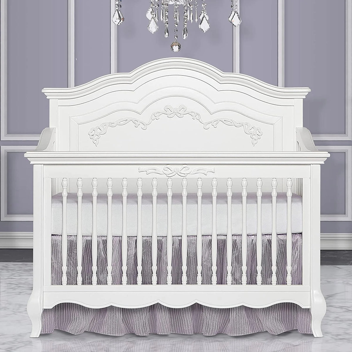 5-in-1 Convertible Crib in Frost, Greenguard Gold Certified, Wooden Baby Crib O129
