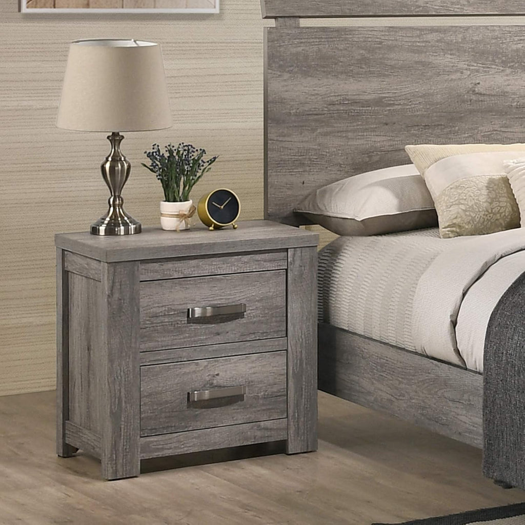 Weathered Gray Wood Queen Panel Bed, Dresser, Mirror, Nightstand, Chest M2510