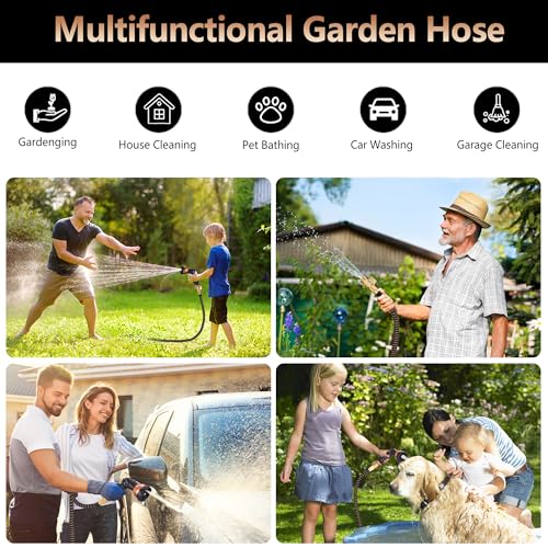 50 ft Expandable Garden Hose with 10 Functions Spray Nozzle, 3/4" Solid Brass Connector M2972