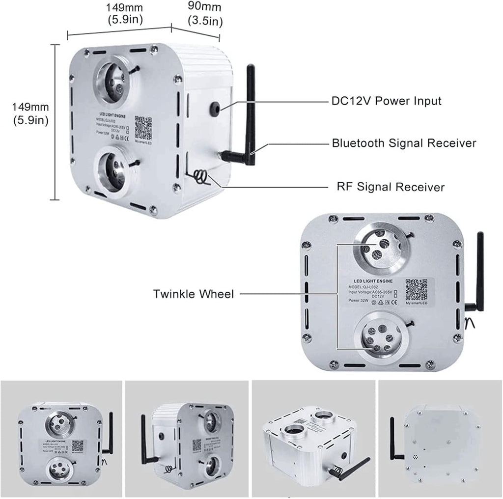 32W Dual Head Fiber Optic Lights Kit with 2000pcs 16.4ft Optical Fiber Cable and 28key Remote E8348