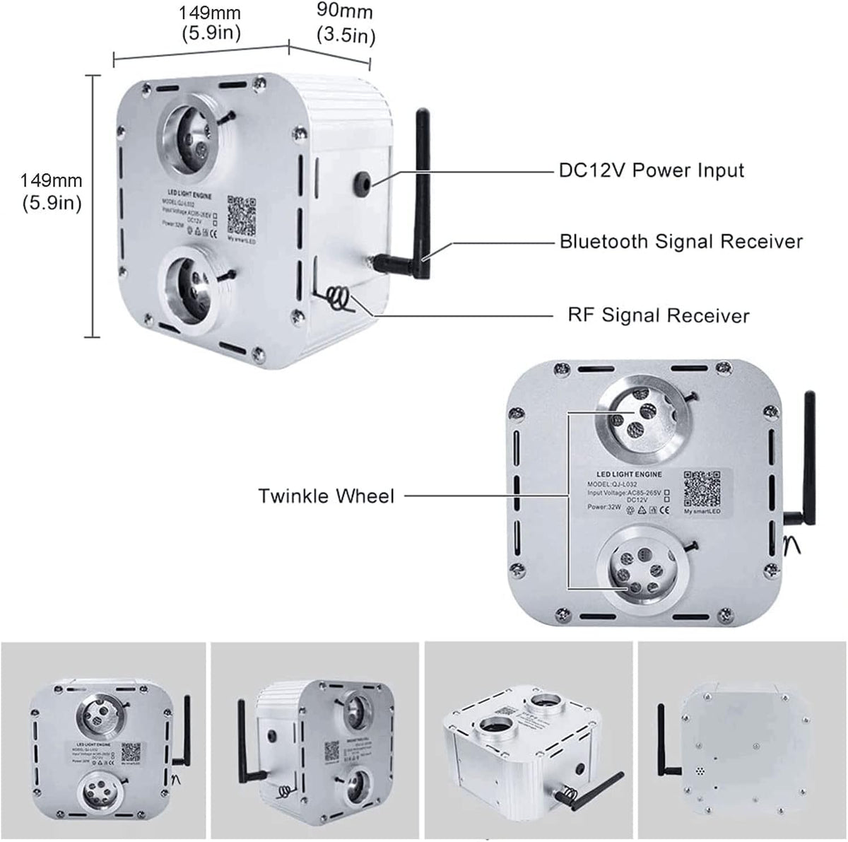 32W Dual Head Fiber Optic Lights Kit with 2000pcs 16.4ft Optical Fiber Cable and 28key Remote E8348