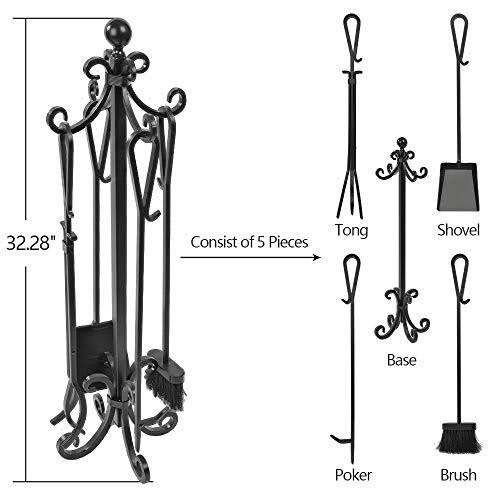 5 Pieces Cast Iron Fireplace Tools C46722