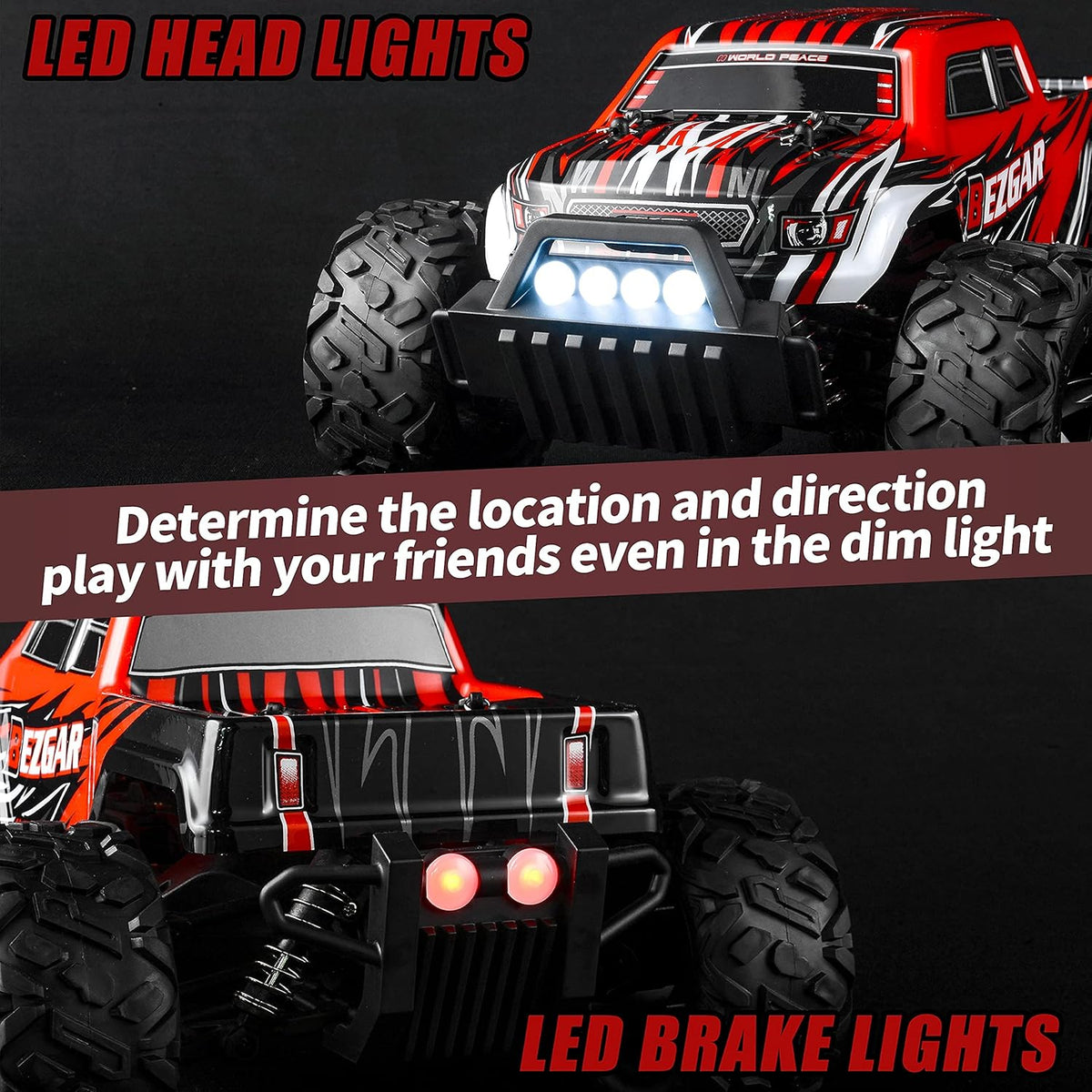 1:14 Scale Remote Control Car, 4WD Electric Toy Off Road RC Monster Truck with Two Rechargeable Batteries E488