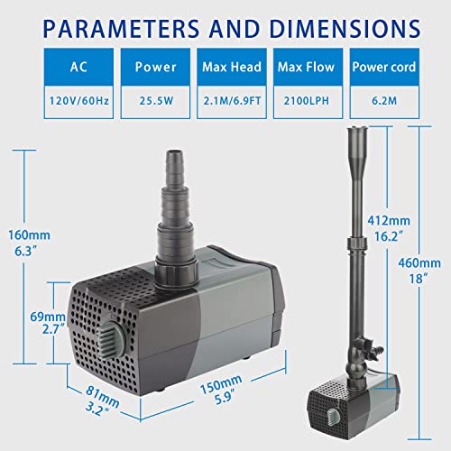185GPH Submersible Fountain Pump with Fountain Kits S8678