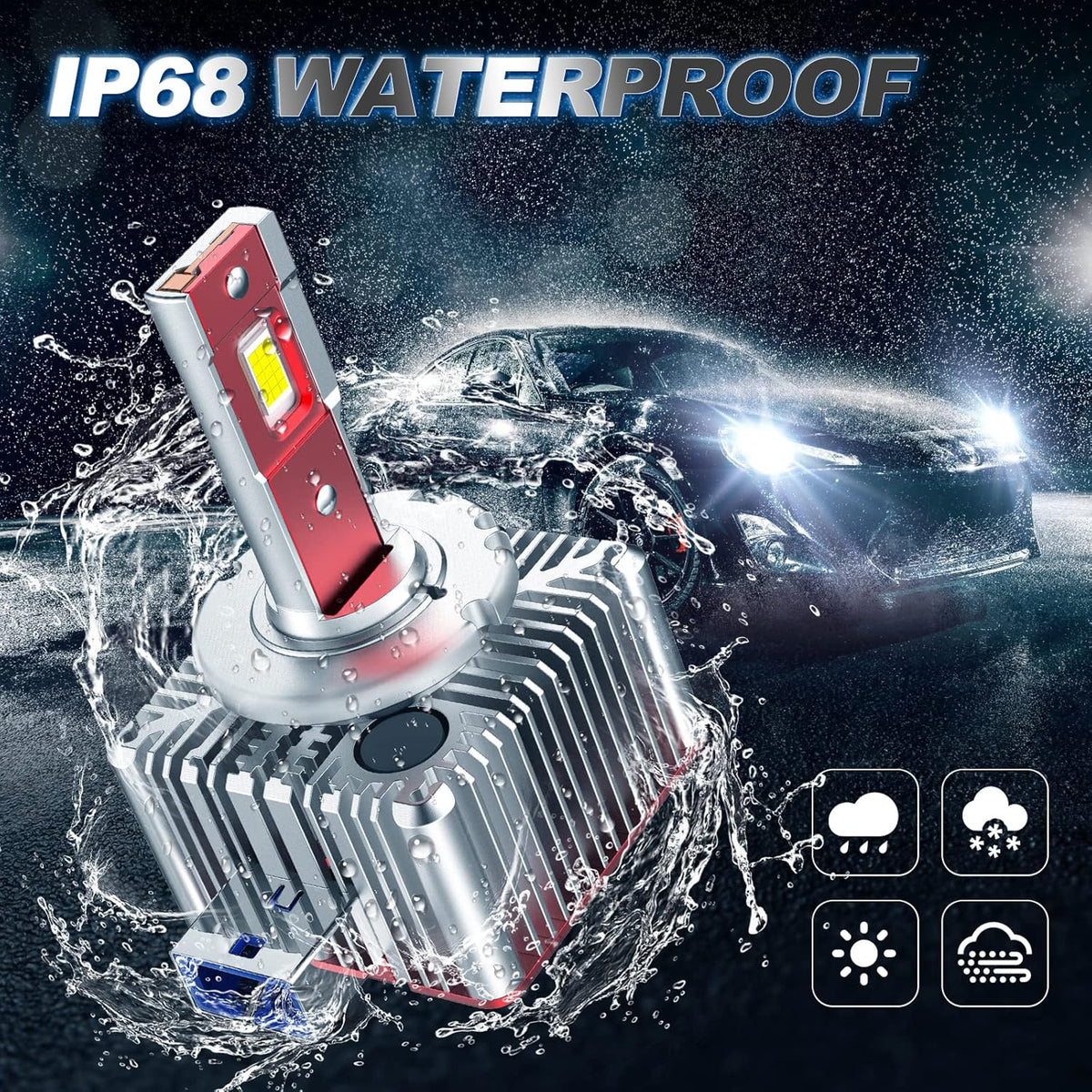 D8S LED Headlight Bulbs 100W 6000K Super White 12000LM Canbus Ready V6488