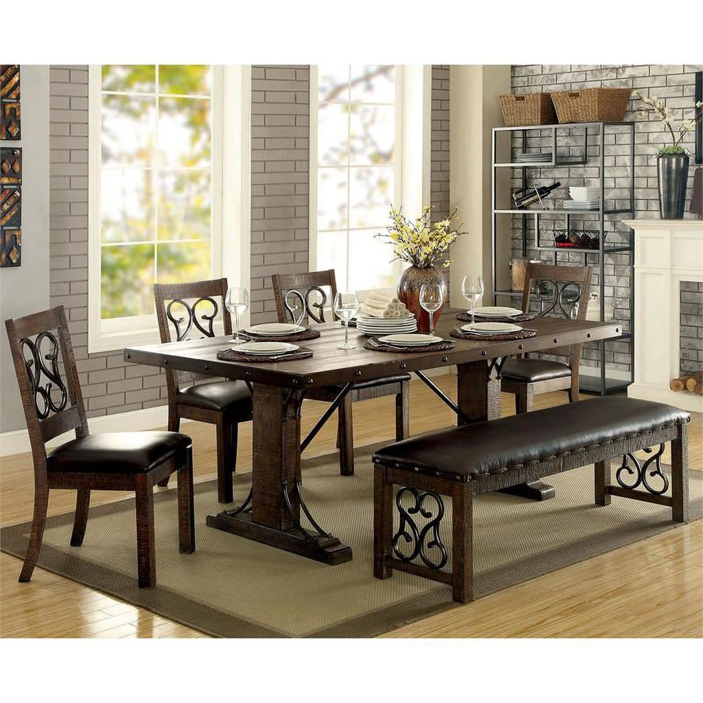 Solid Wood Rectangle Dining Table in Rustic Walnut Y75048