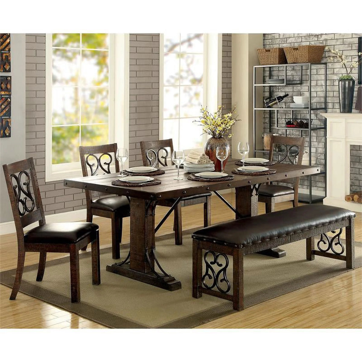 Solid Wood Rectangle Dining Table in Rustic Walnut Y75048