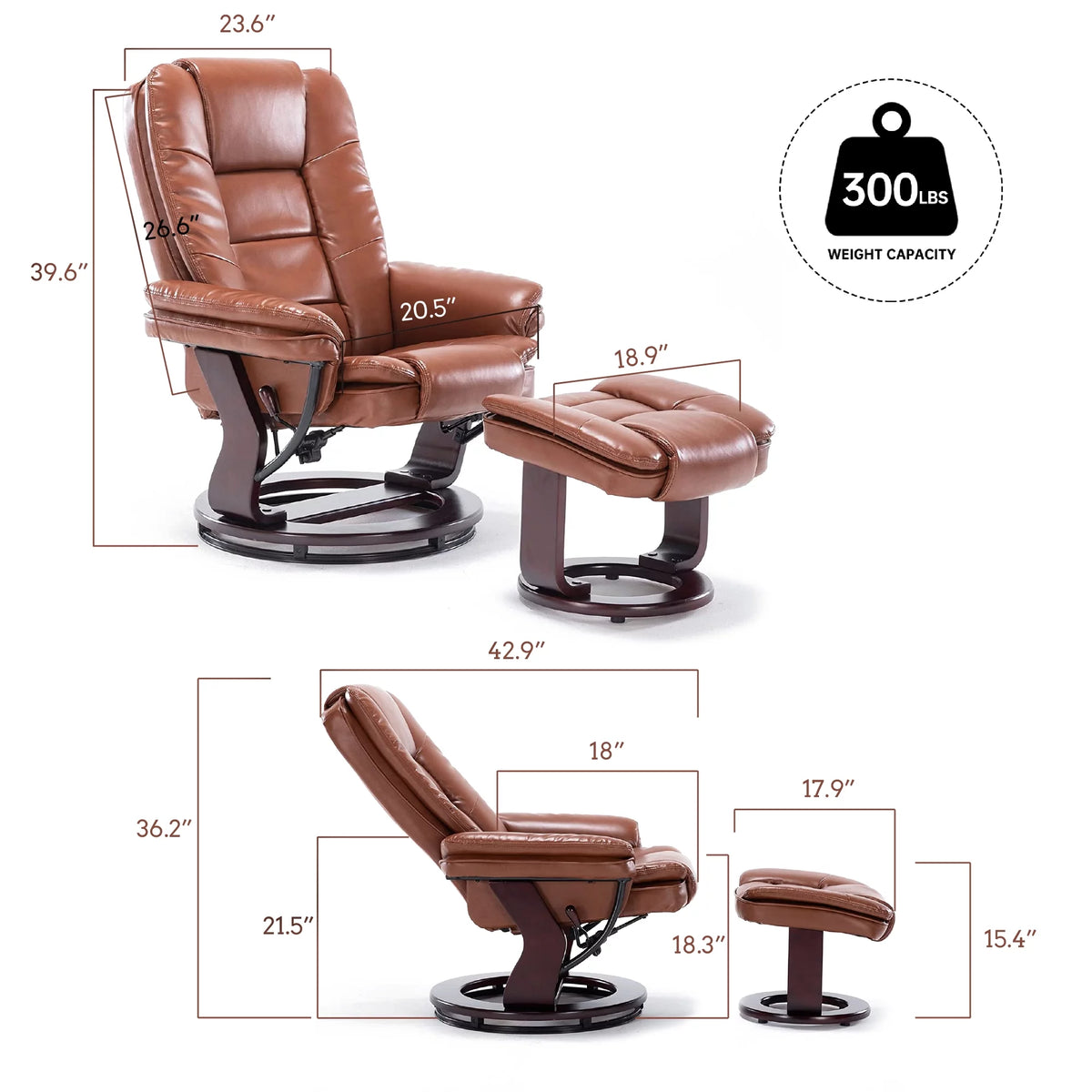 Brown Faux Leather Recliner with Ottoman R50200