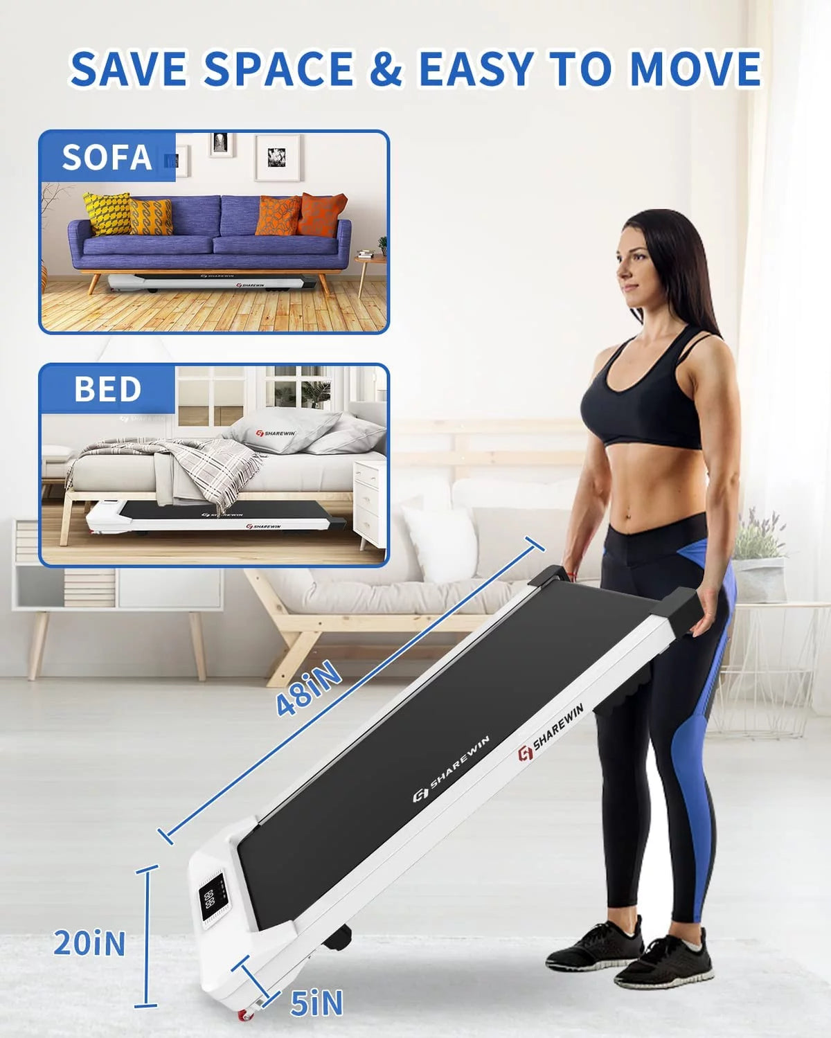 Under Desk Treadmill 300 lb Capacity White B388