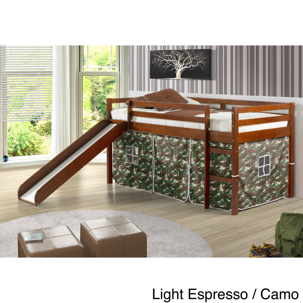 Twin Tent Loft Bed, Espresso/Pink U1087