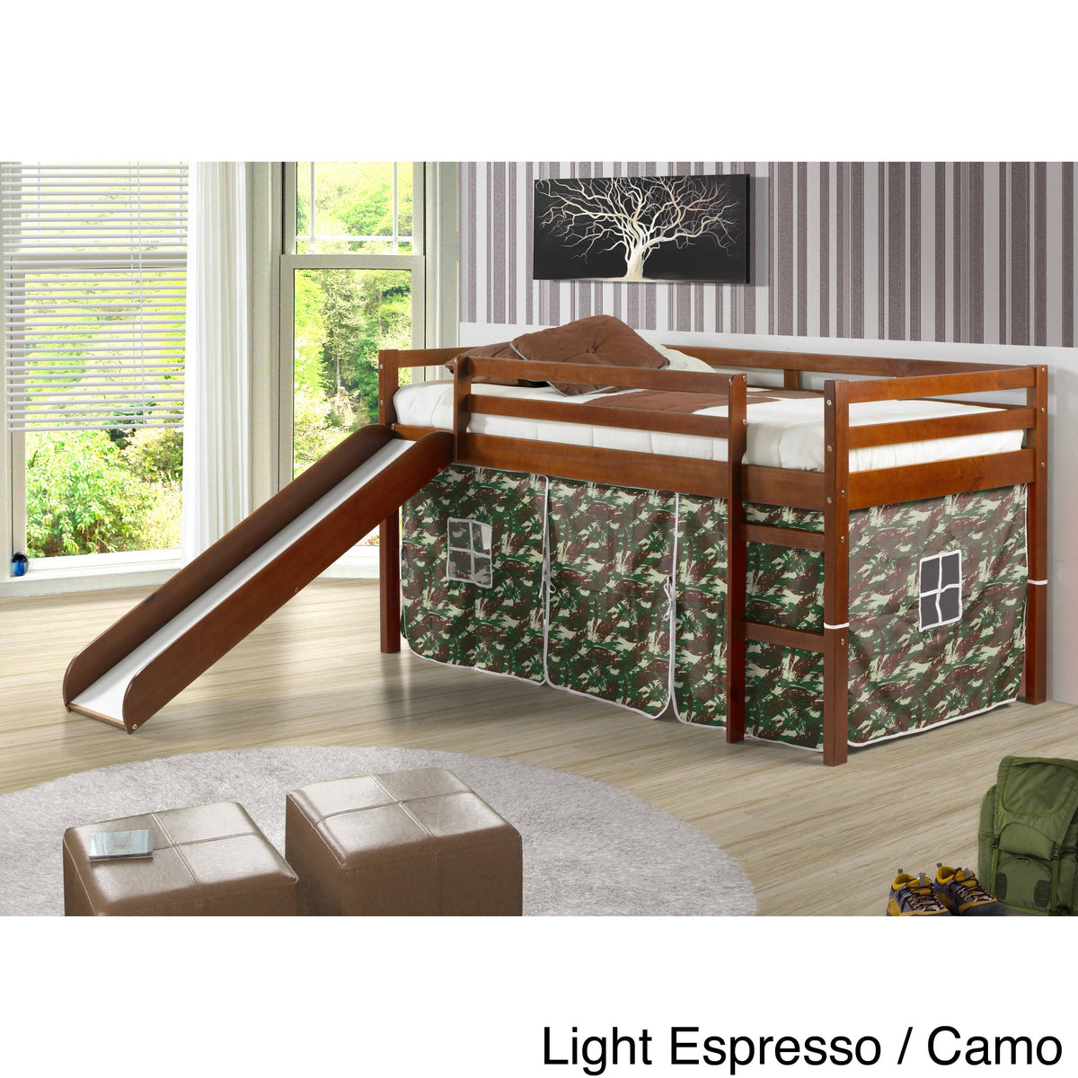 Twin Tent Loft Bed, Espresso/Pink U1087