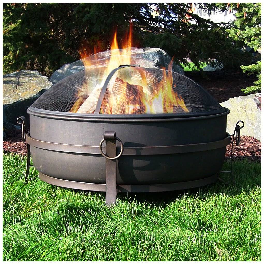 Steel Cauldron Fire Pit with Spark Screen, 34-Inch G1088