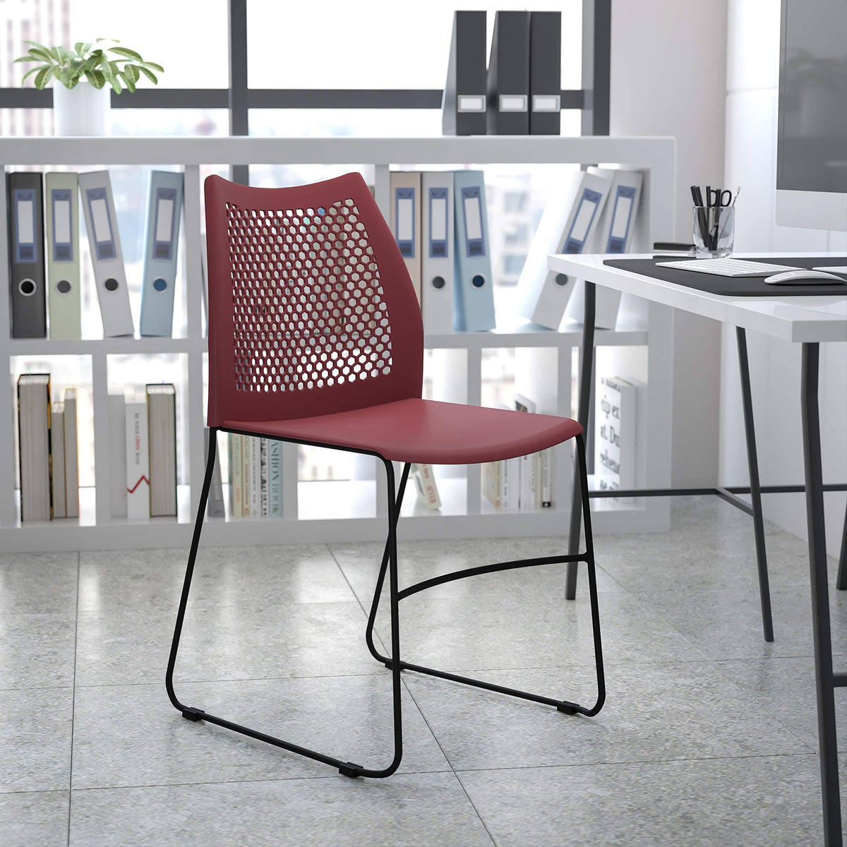 Burgundy Stack Chair with Air-Vent Back X957681