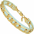 11mm Beveled Figaro Chain Bracelet 24k Real Gold Plated T530152