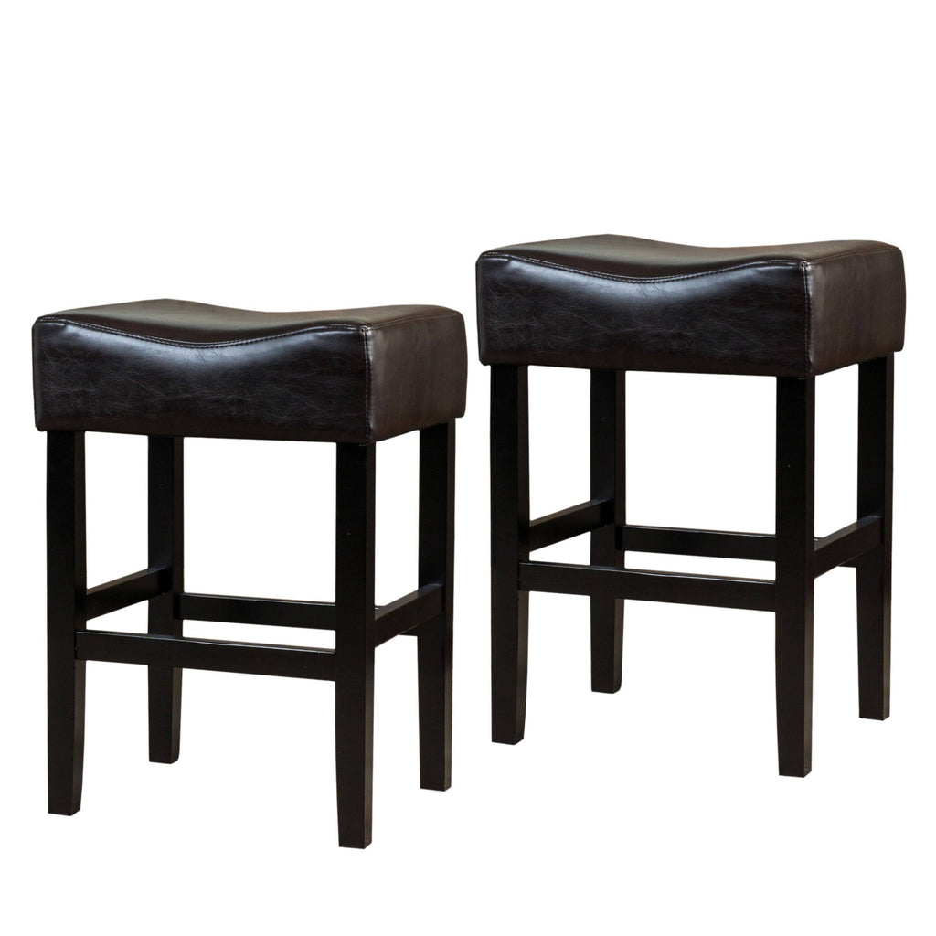 Bonded Leather Backless Counter Stool, Set of 2, Brown Q8211