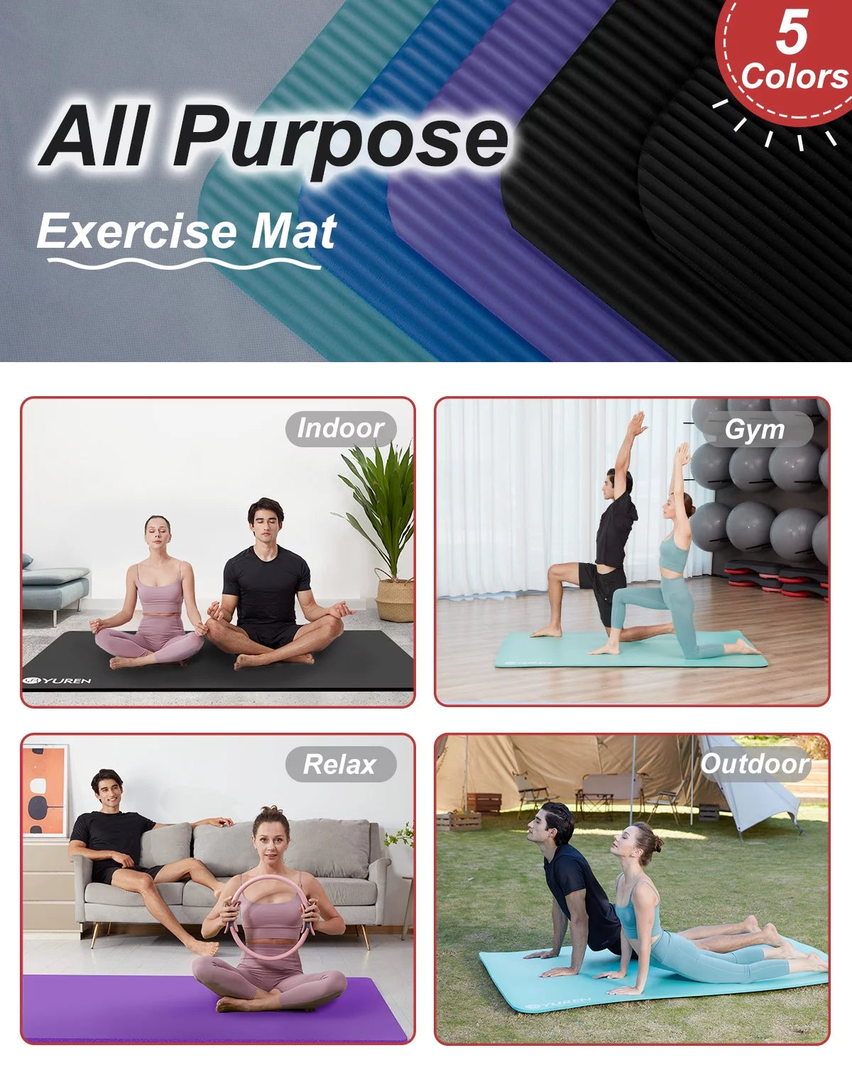 Large Exercise Mat 6' x 4' 10mm Thick NBR Black C2684
