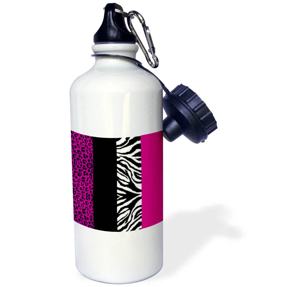 Pink Black and White Animal Print Leopard and Zebra 21 oz Sports Water Bottle N6695