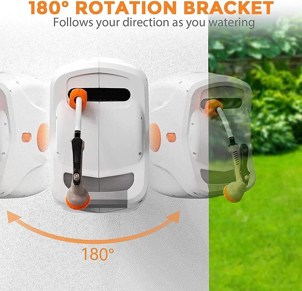 Wall Mount Retractable Garden Hose Reel, 82 FT 5/8 Inch, 8 Patterns Nozzles, Brass Connector S7905