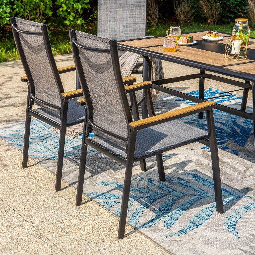 7 Pieces Outdoor Patio Dining Set with Stackable Chairs and Metal Table L82755