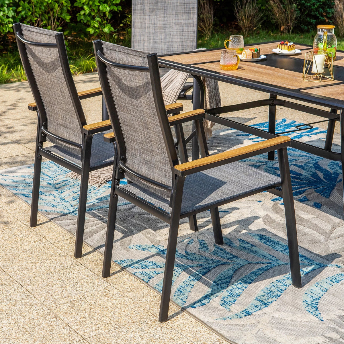 7 Pieces Outdoor Patio Dining Set with Stackable Chairs and Metal Table L82755