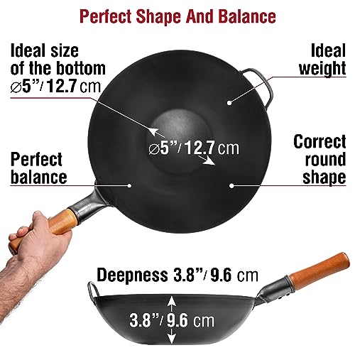 13.5" Flat Bottom Carbon Steel Wok Pan H405830