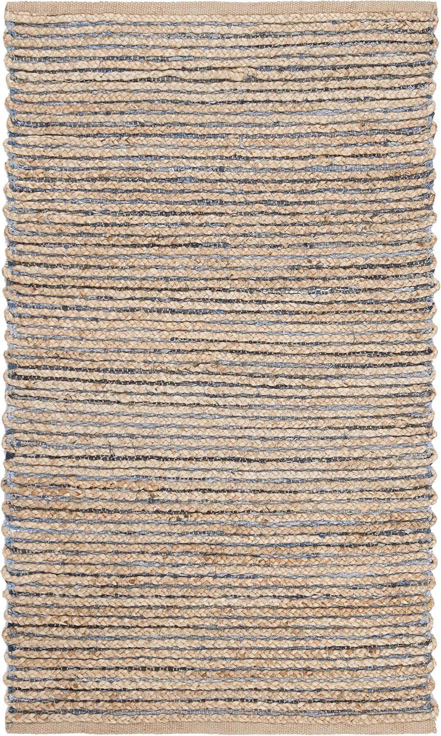 Natural & Blue Handmade Jute Accent Rug B2909