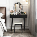 White Vanity Set with Touch Mirror, Cushioned Stool, 2 Sliding Drawers S184521