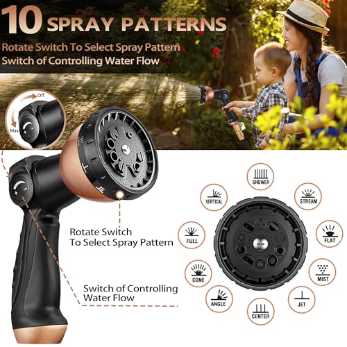 50 ft Expandable Garden Hose with 10 Functions Spray Nozzle, 3/4" Solid Brass Connector M2972