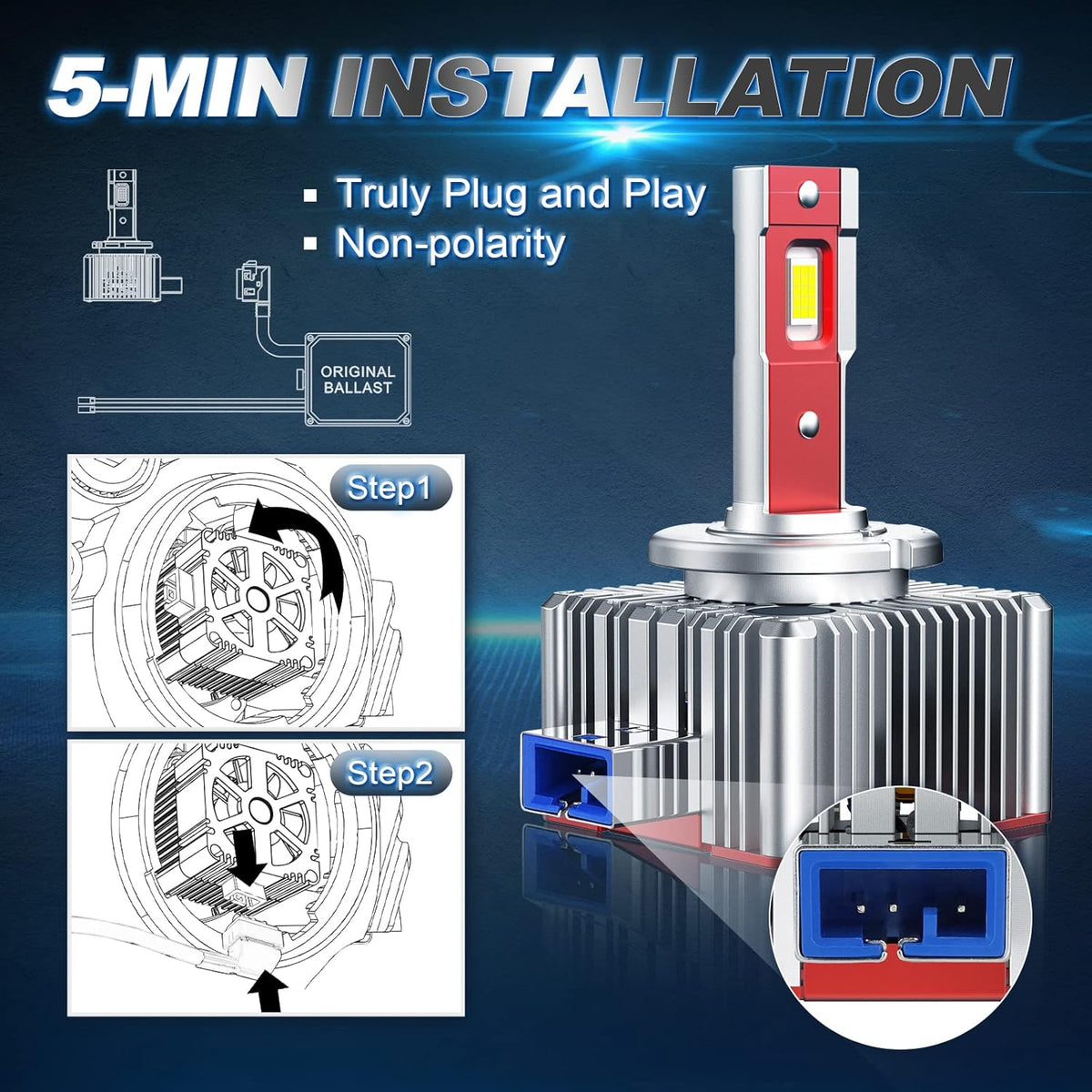D8S LED Headlight Bulbs 100W 6000K Super White 12000LM Canbus Ready V6488