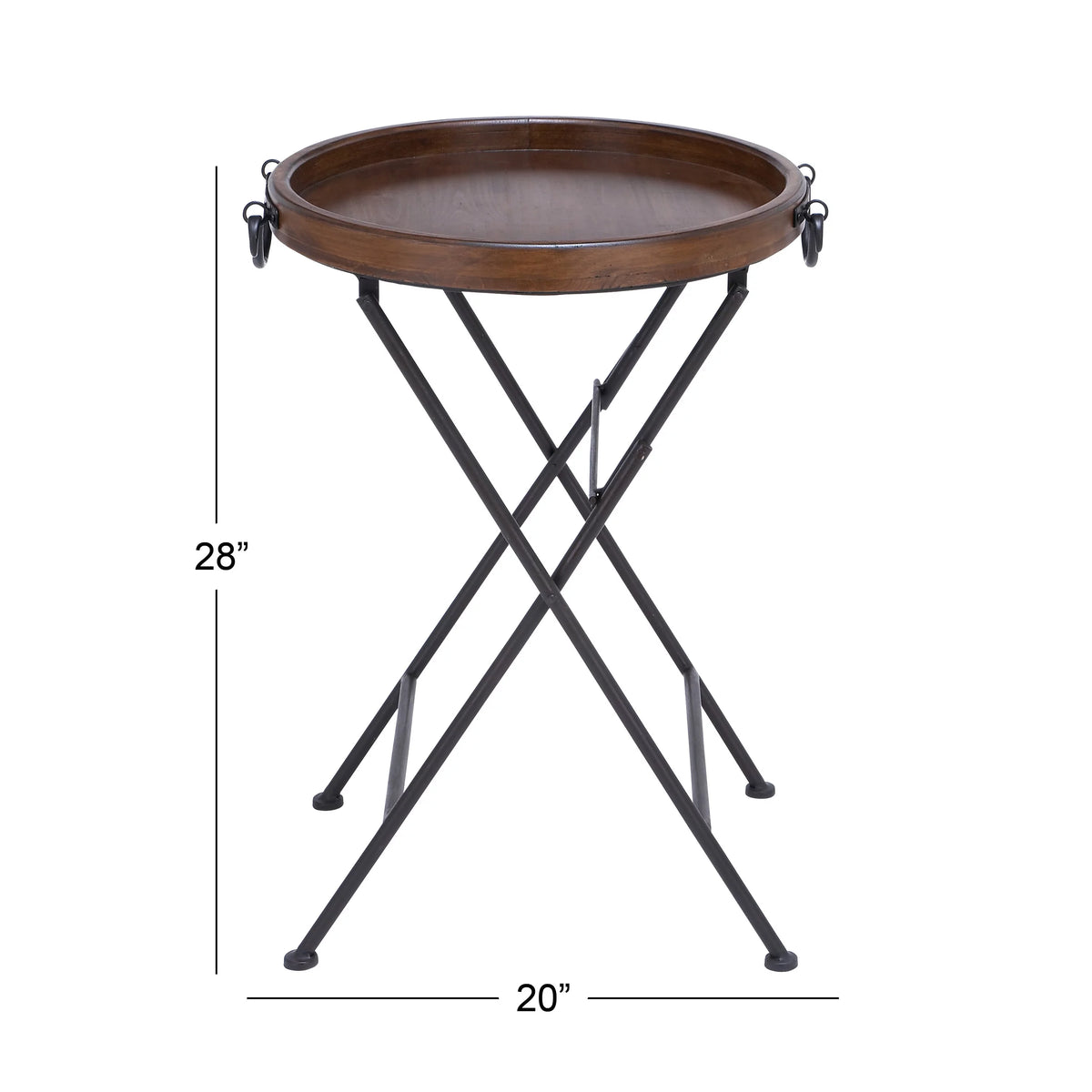 20" x 28" Black Metal Accent Table with Brown Wood Top V665753
