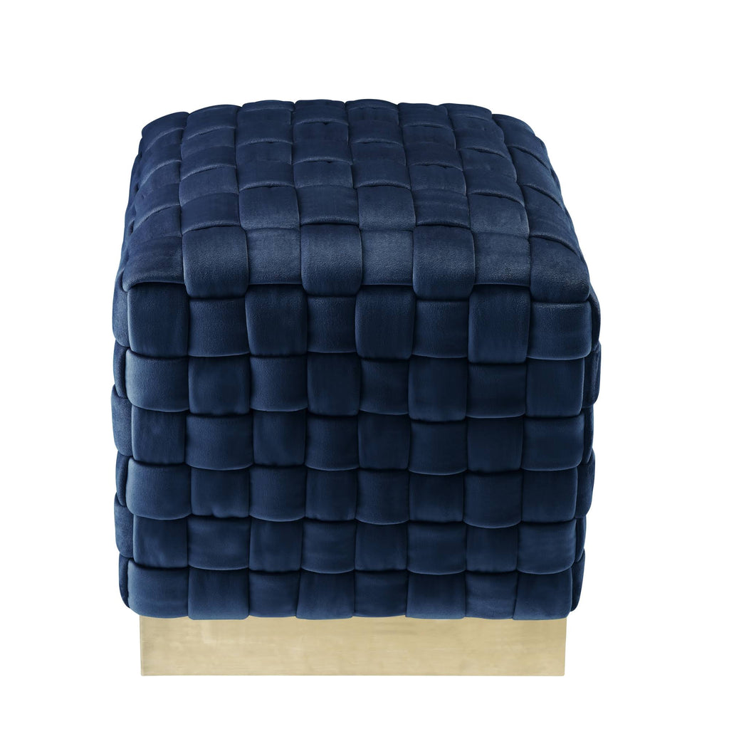 Navy Gold Velvet Cube Ottoman E325