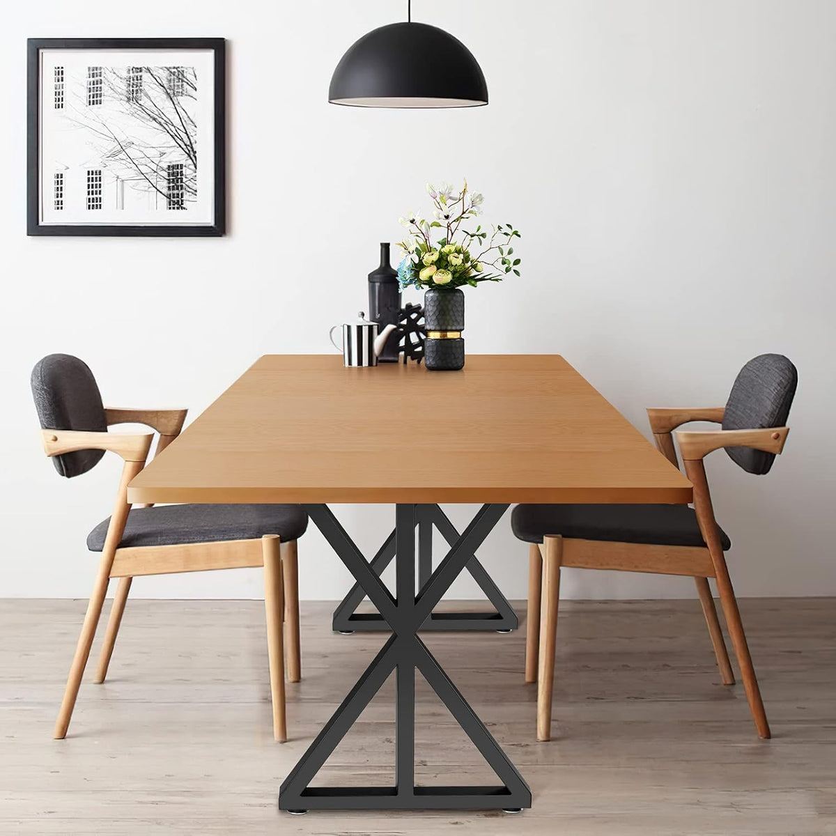 Metal Table Legs X Shape Set of 2 Black Cast Iron H480