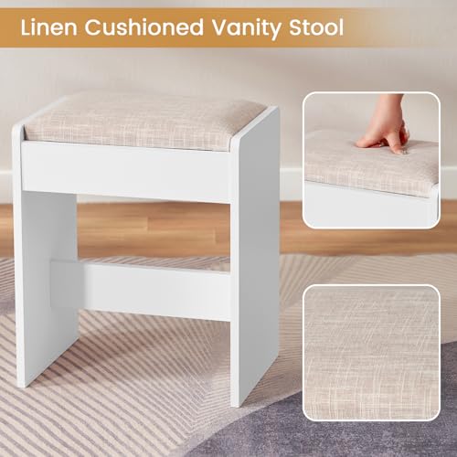 Large White Vanity Desk with Lighted Mirror and Power Outlet Q96852
