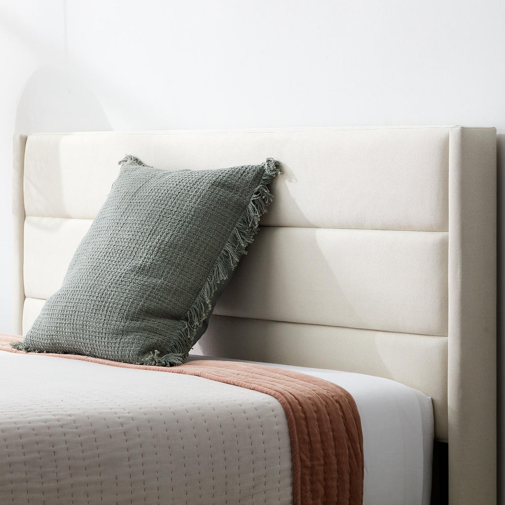 Upholstered Channeled Platform Bed, Full, Cream E498708