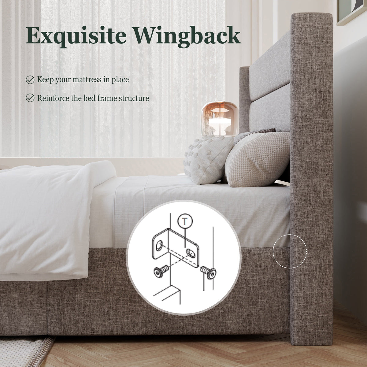 King Size Upholstered Storage Platform Bed Frame with Wingback Headboard T694866