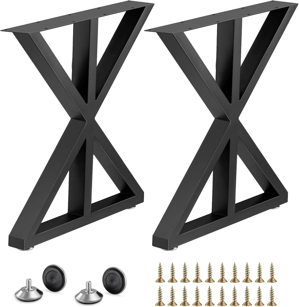 Metal Table Legs X Shape Set of 2 Black Cast Iron H480
