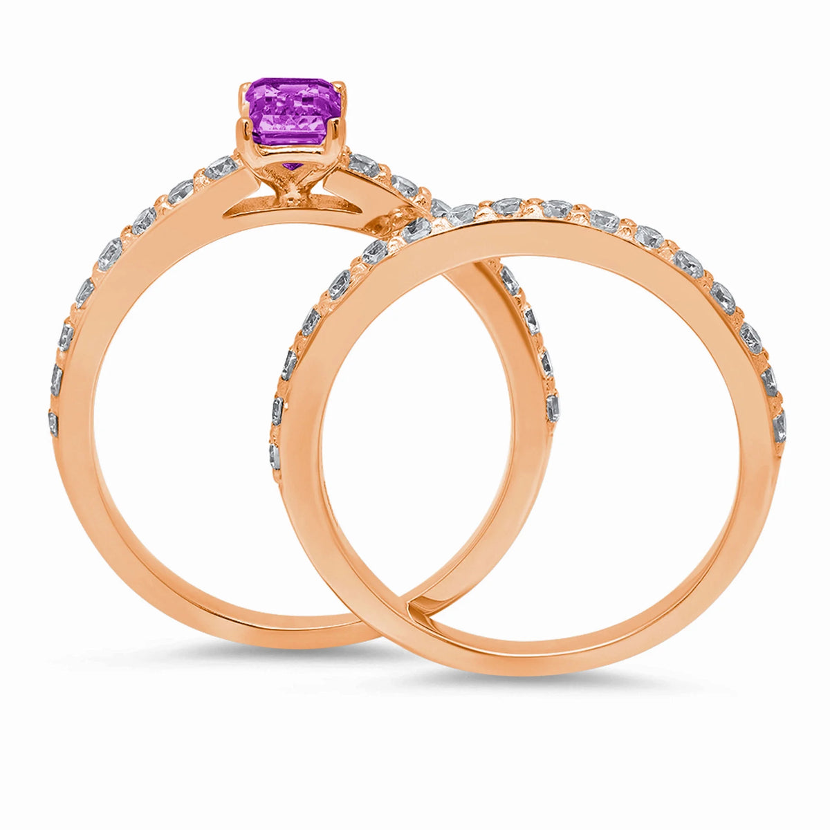 14k Rose Gold Simulated Alexandrite Solitaire Bridal Set SZ 6.75 Y5647