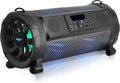 Black Bluetooth Boombox Stereo Speaker with FM Radio, Remote, LED Lights, Rechargeable Battery D44053