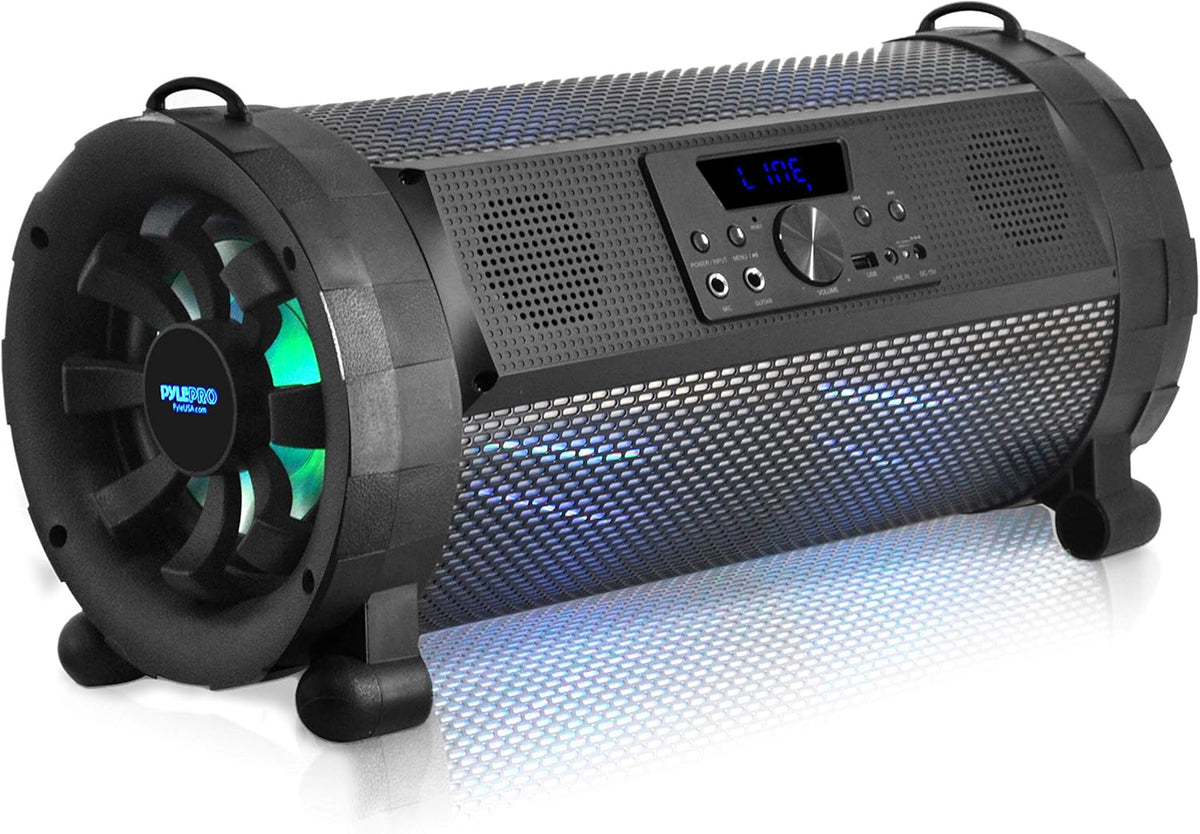 Black Bluetooth Boombox Stereo Speaker with FM Radio, Remote, LED Lights, Rechargeable Battery D44053