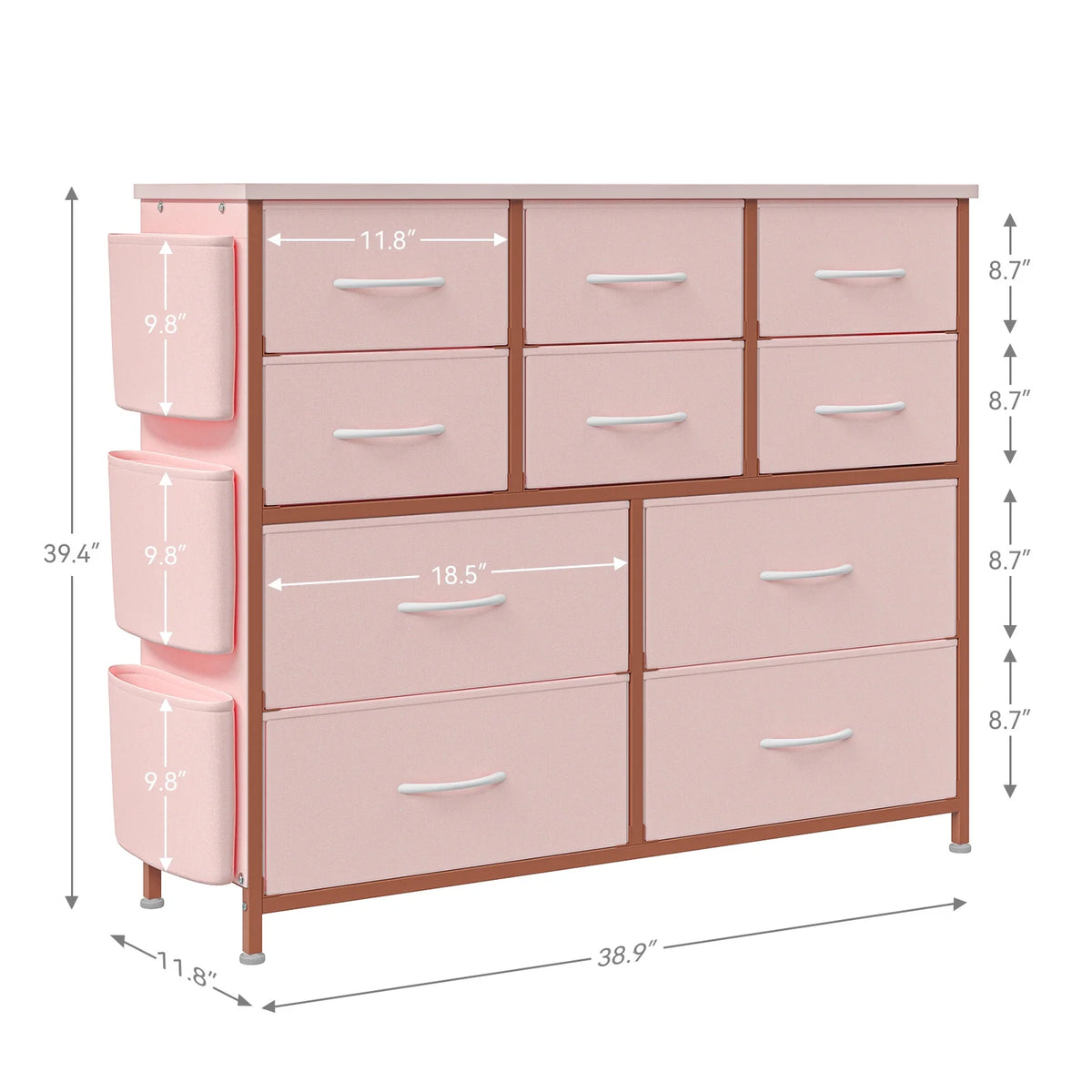 Pink 10 Drawer Fabric Dresser with Wood Tabletop E6537