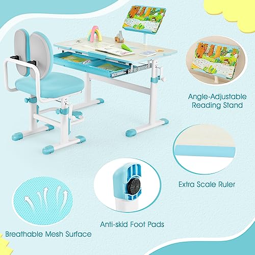 Pink Height-Adjustable Kids Desk and Chair Set with Tiltable Desktop J153214