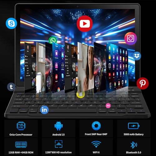 Android Tablet 10.1 Inch IPS HD Touch Screen 64GB Storage 8 in 1 Tablets Kit F795
