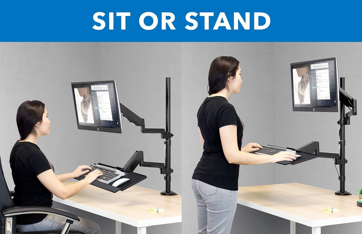 Black Height Adjustable Monitor Desk Mount with Keyboard Tray Z883