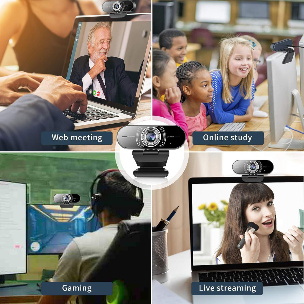 1080P Computer Camera with Microphone, Wide Angle Manual Focus Webcam E40555